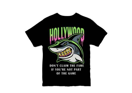 FIGUEHOA Hollywood Shark “Don’t Claim the Fame” Tee – Black