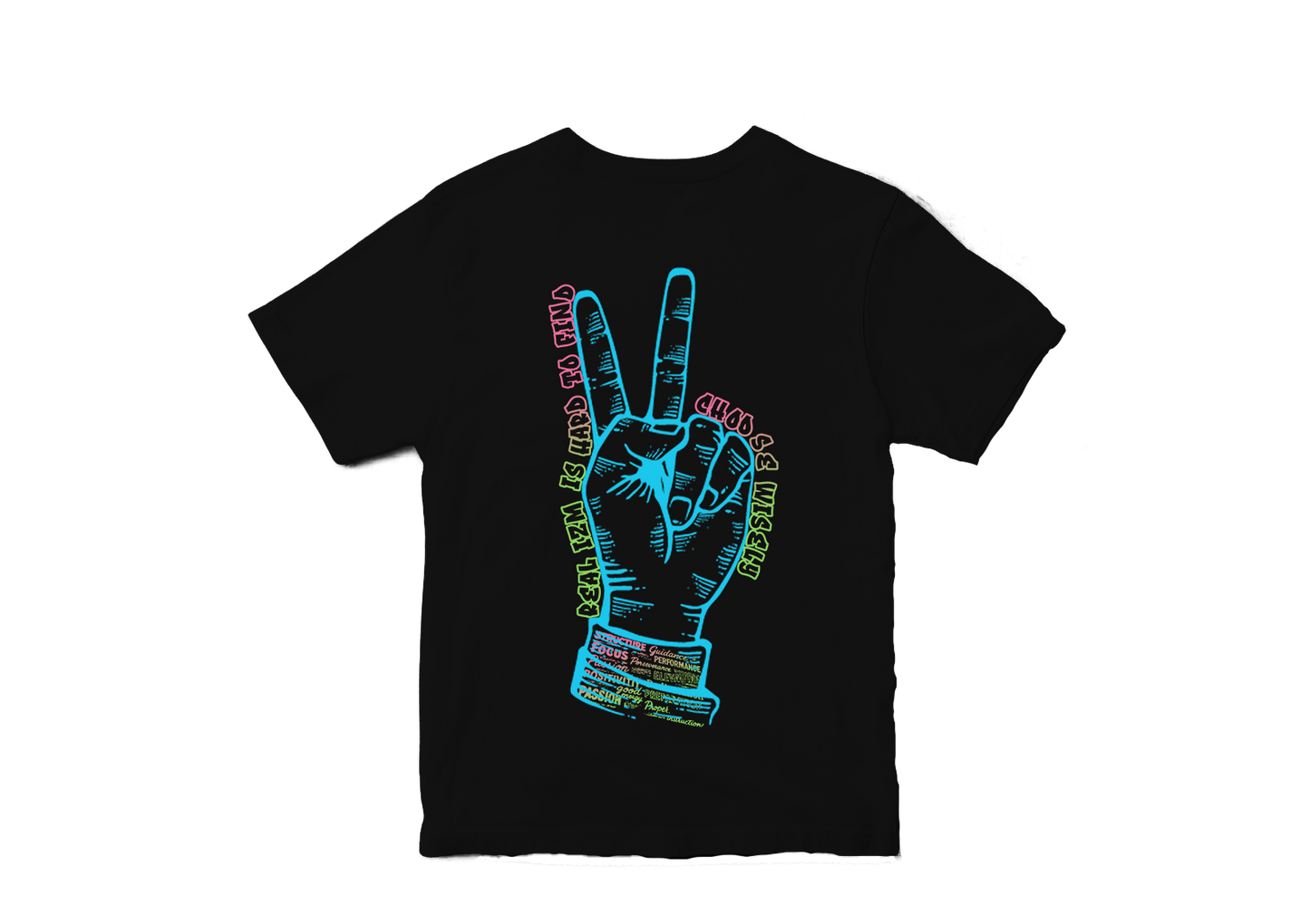 FIGUEHOA Motivation Fingers Neon Peace Tee – Black