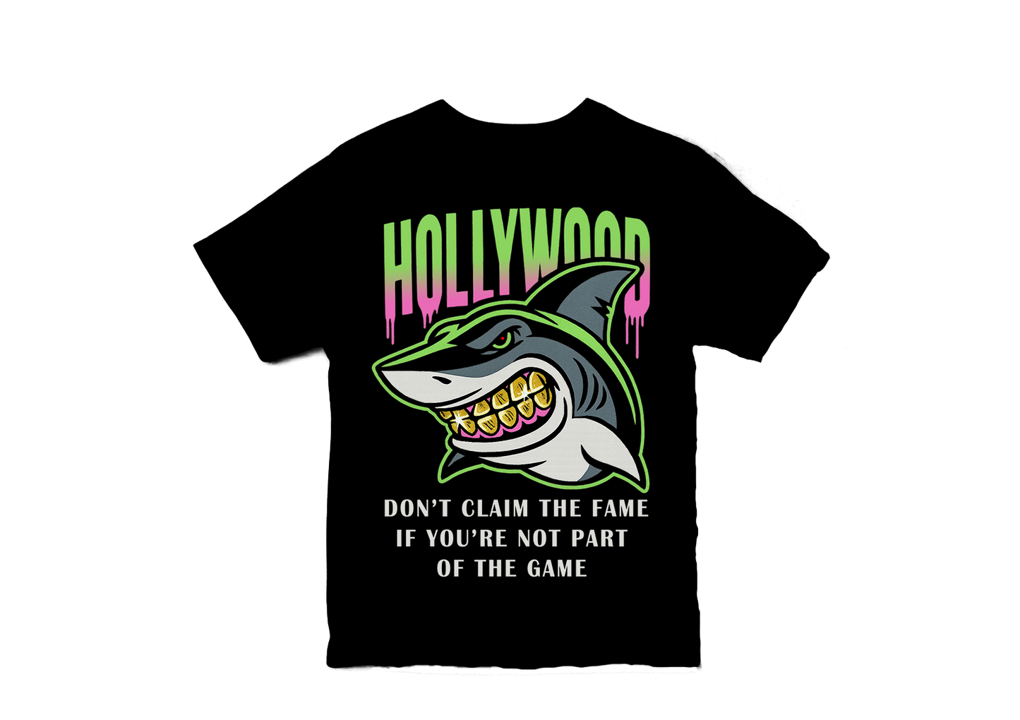FIGUEHOA Hollywood Shark “Don’t Claim the Fame” Tee – Black