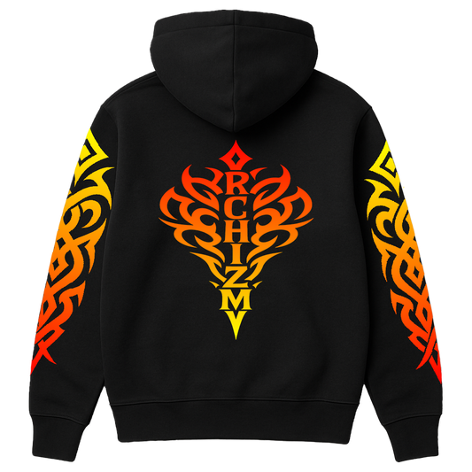 RICHIZM  Tribal Fire Hoodie – Black/Red/Yellow
