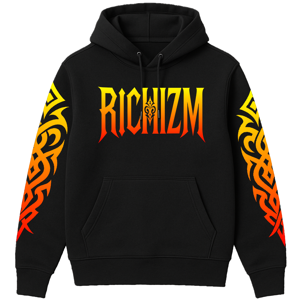 RICHIZM  Tribal Fire Hoodie – Black/Red/Yellow