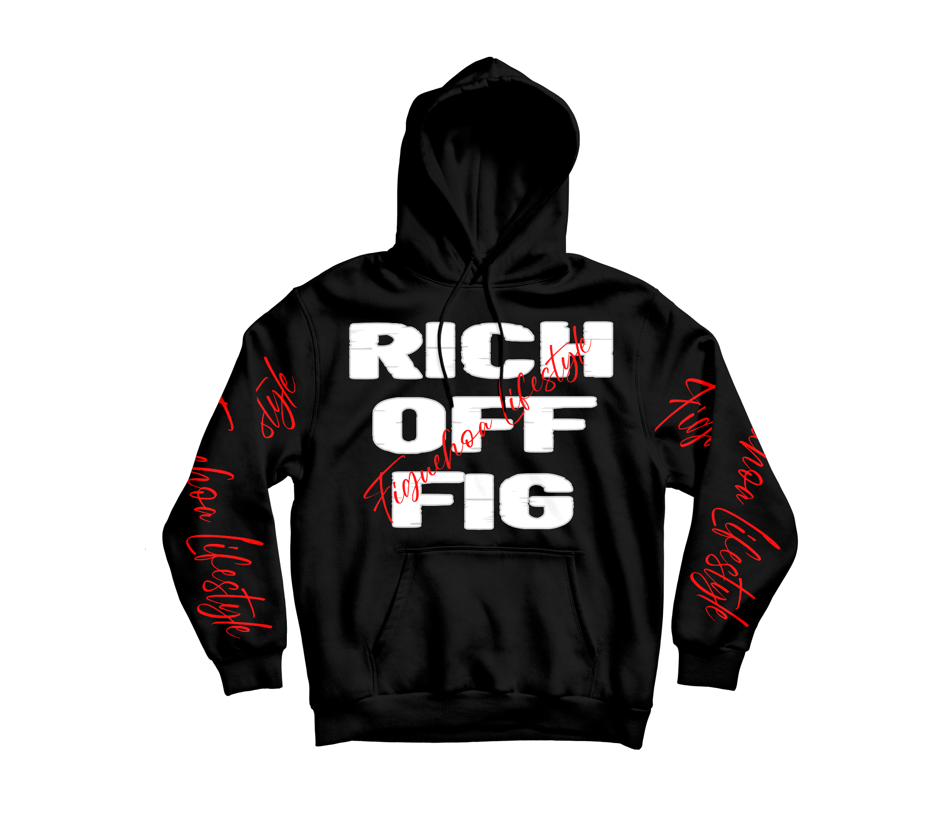 Rich Off Fig Hoodie White Logo Red Sleeve